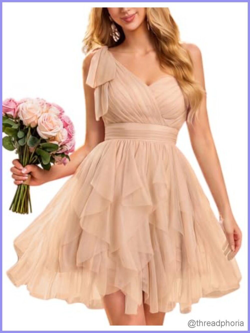 One Shoulder Tulle Mini Dress A-Line Lace Up Back Formal Prom